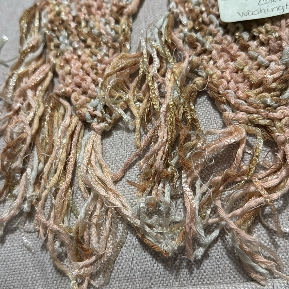 Handmade Scarf NWT Cotton/Nylon Blend-Tan/Brown/Peach/Pale Blue - Picture 7 of 11